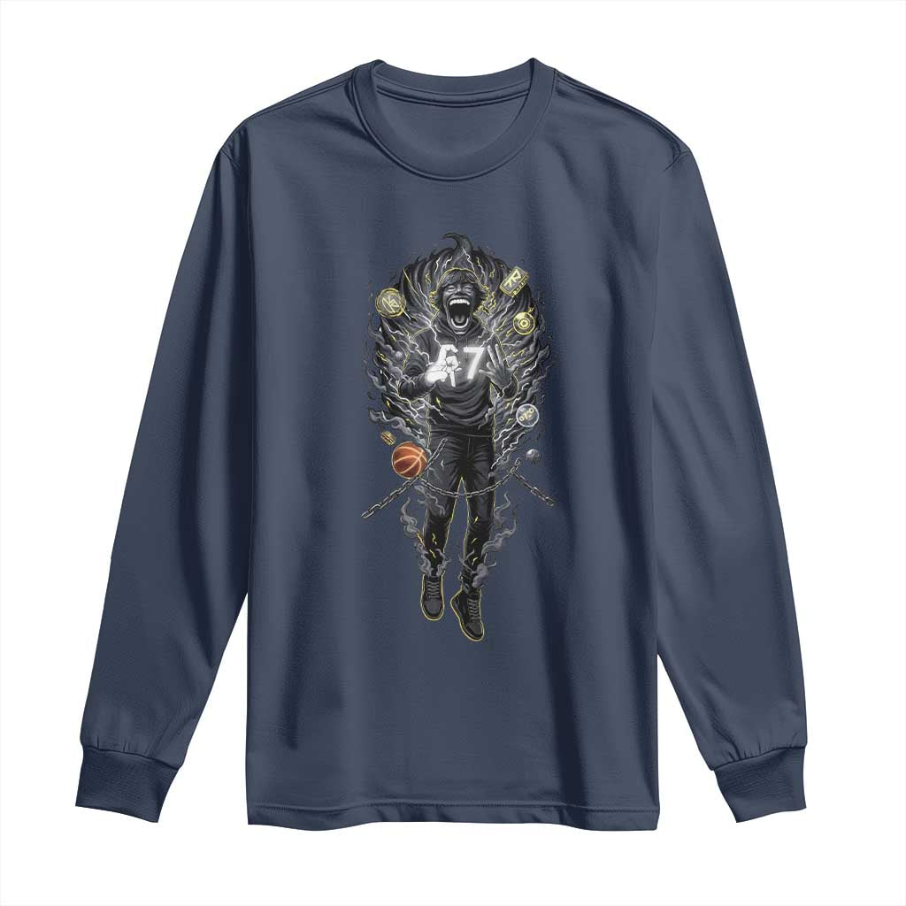 Mason 67 Energy Overload Long Sleeve Shirt Six Seven Meme Lightning Horror Devil Edit TS02 Navy Print Your Wear