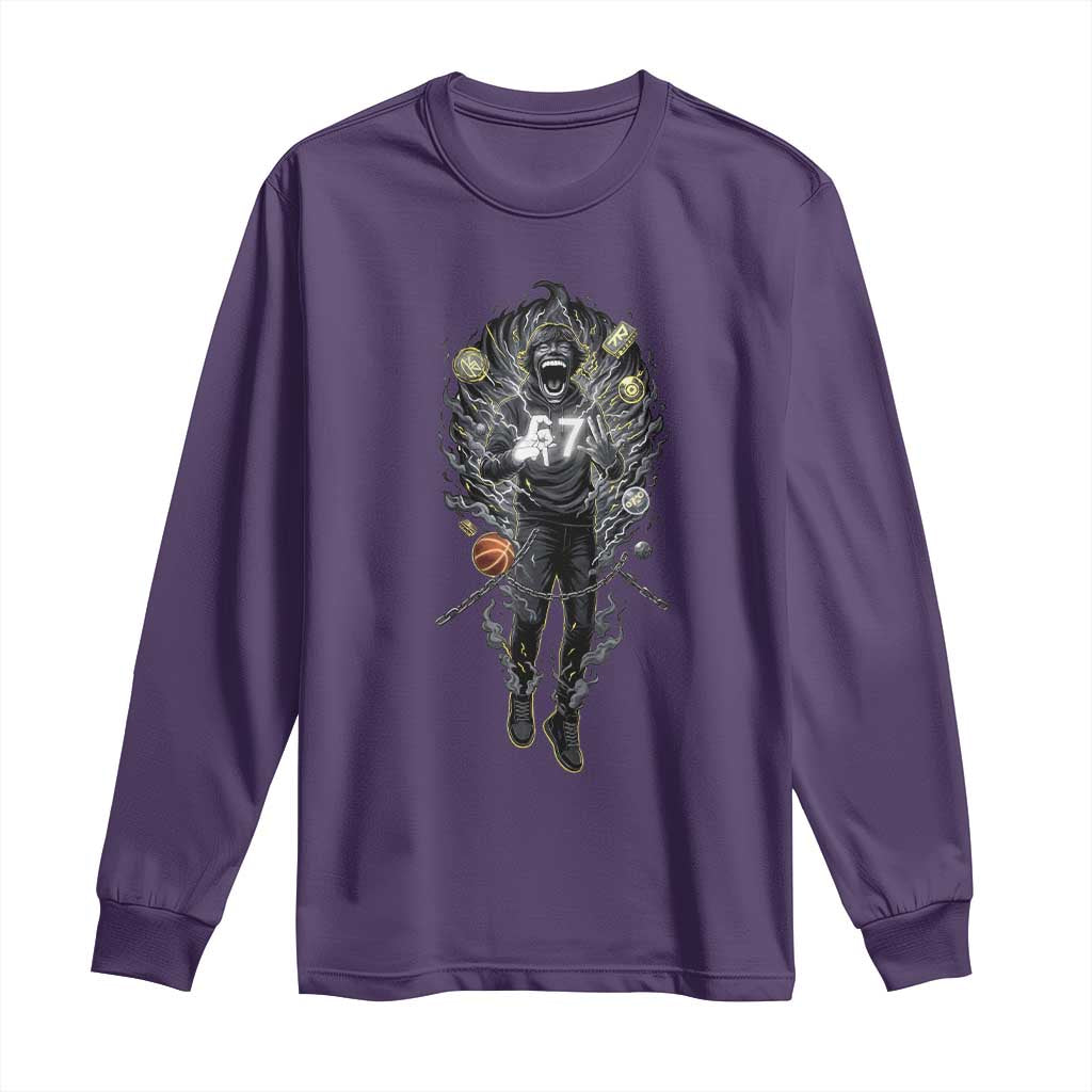 Mason 67 Energy Overload Long Sleeve Shirt Six Seven Meme Lightning Horror Devil Edit TS02 Purple Print Your Wear