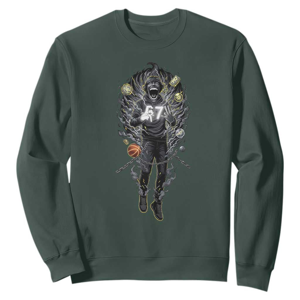Mason 67 Energy Overload Sweatshirt Six Seven Meme Lightning Horror Devil Edit TS02 Dark Forest Green Print Your Wear