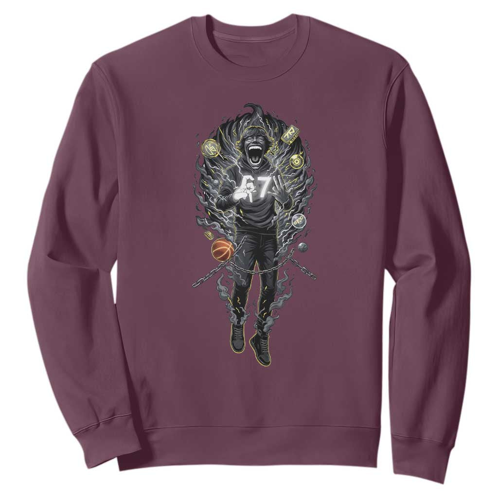 Mason 67 Energy Overload Sweatshirt Six Seven Meme Lightning Horror Devil Edit TS02 Maroon Print Your Wear