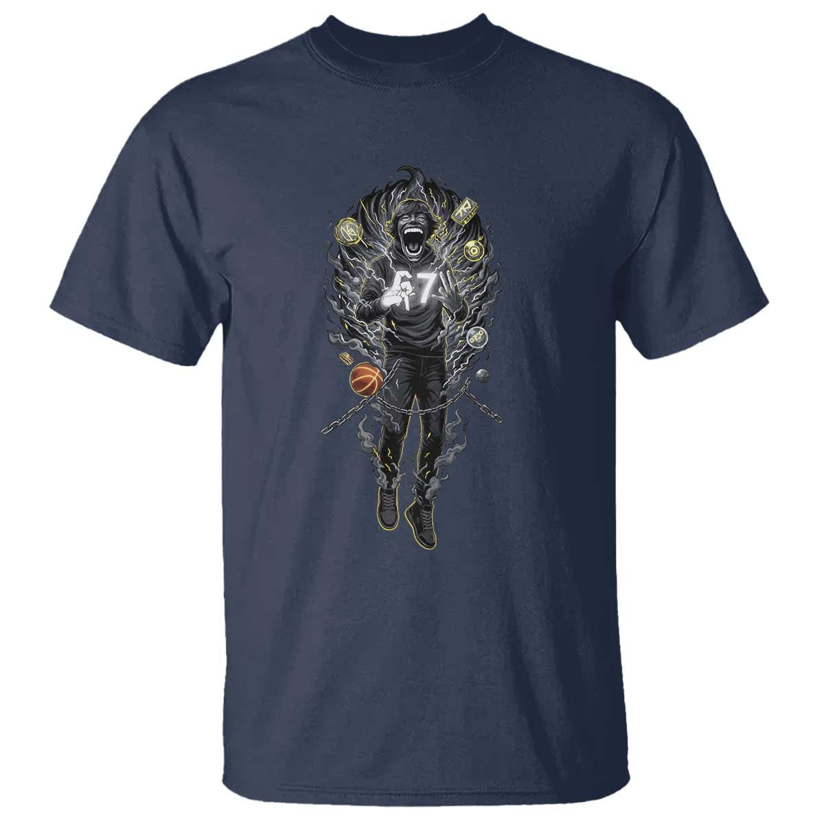 Mason 67 Energy Overload T Shirt Six Seven Meme Lightning Horror Devil Edit TS02 Navy Print Your Wear