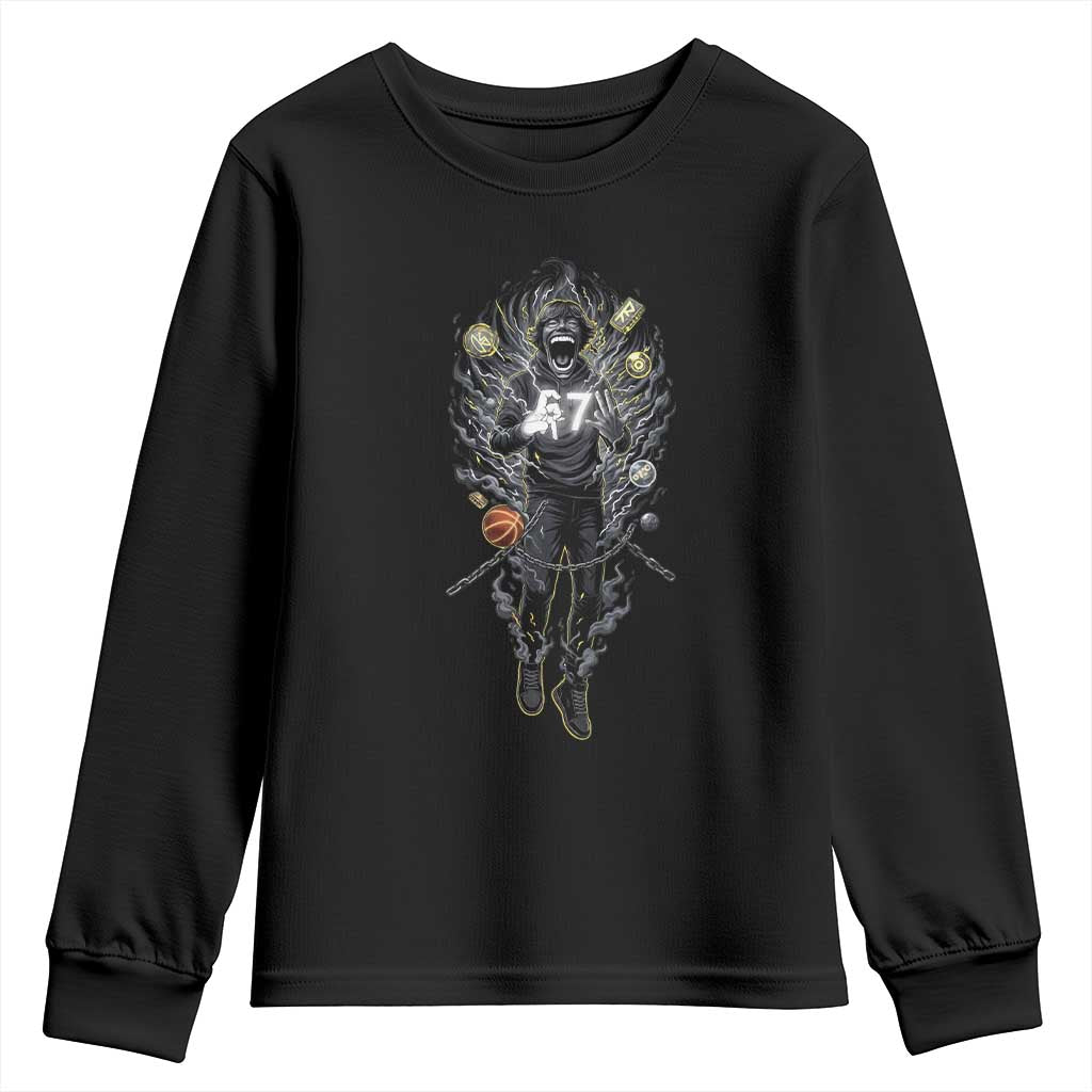 Mason 67 Energy Overload Youth Sweatshirt Six Seven Meme Lightning Horror Devil Edit TS02 Black Print Your Wear