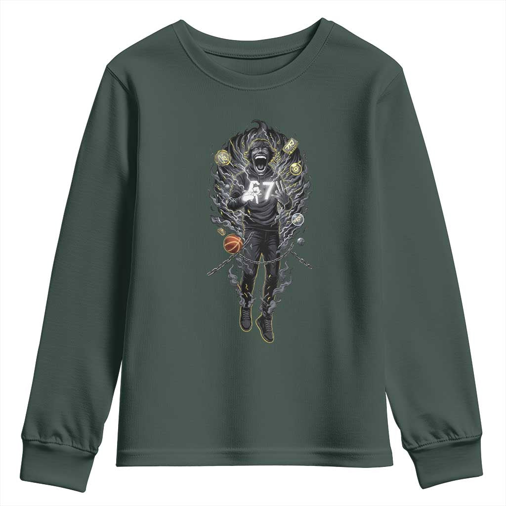 Mason 67 Energy Overload Youth Sweatshirt Six Seven Meme Lightning Horror Devil Edit TS02 Dark Forest Green Print Your Wear