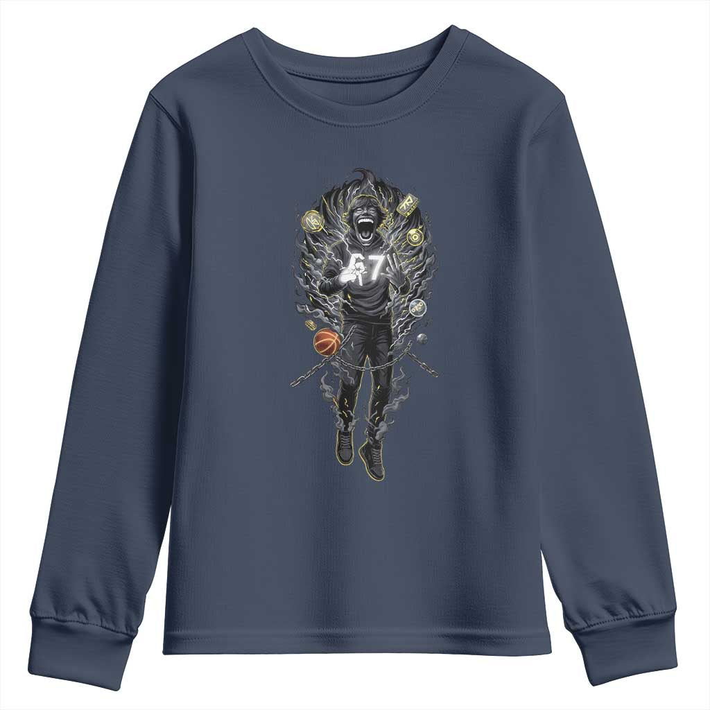 Mason 67 Energy Overload Youth Sweatshirt Six Seven Meme Lightning Horror Devil Edit TS02 Navy Print Your Wear