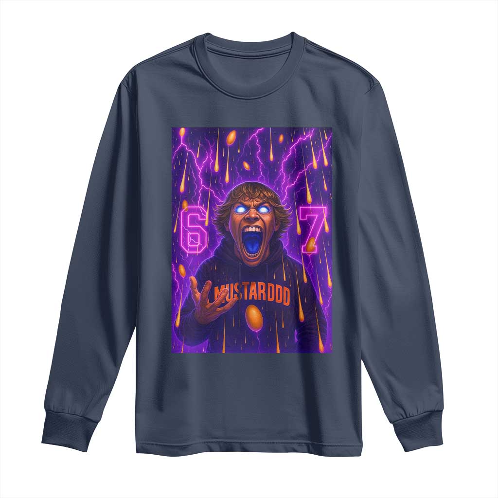 Mason 67 Meme Graphic Long Sleeve Shirt Glowing Eyes Devil Edit 6 7 Viral Six Seven Scream TS02 Navy Print Your Wear