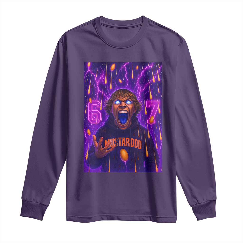 Mason 67 Meme Graphic Long Sleeve Shirt Glowing Eyes Devil Edit 6 7 Viral Six Seven Scream TS02 Purple Print Your Wear