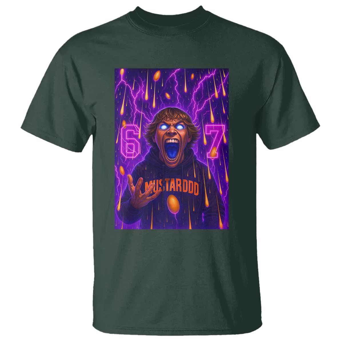 Mason 67 Meme Graphic T Shirt Glowing Eyes Devil Edit 6 7 Viral Six Seven Scream TS02 Dark Forest Green Print Your Wear