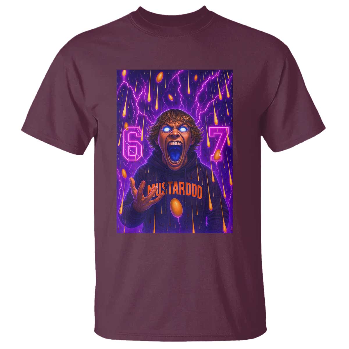Mason 67 Meme Graphic T Shirt Glowing Eyes Devil Edit 6 7 Viral Six Seven Scream TS02 Maroon Print Your Wear