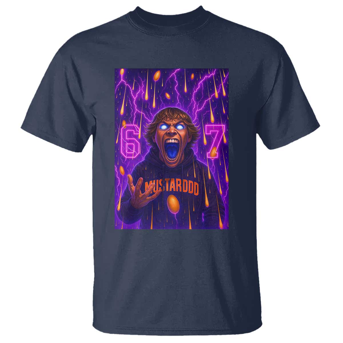 Mason 67 Meme Graphic T Shirt Glowing Eyes Devil Edit 6 7 Viral Six Seven Scream TS02 Navy Print Your Wear