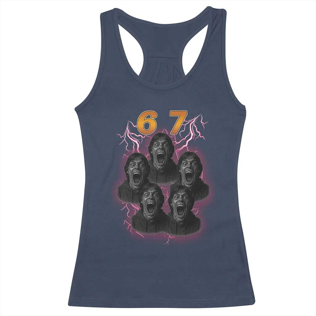 Mason 6 7 Meme Graphic Racerback Tank Top Six Seven 67 Meme Horror Edit Bootleg TS02 Navy Print Your Wear