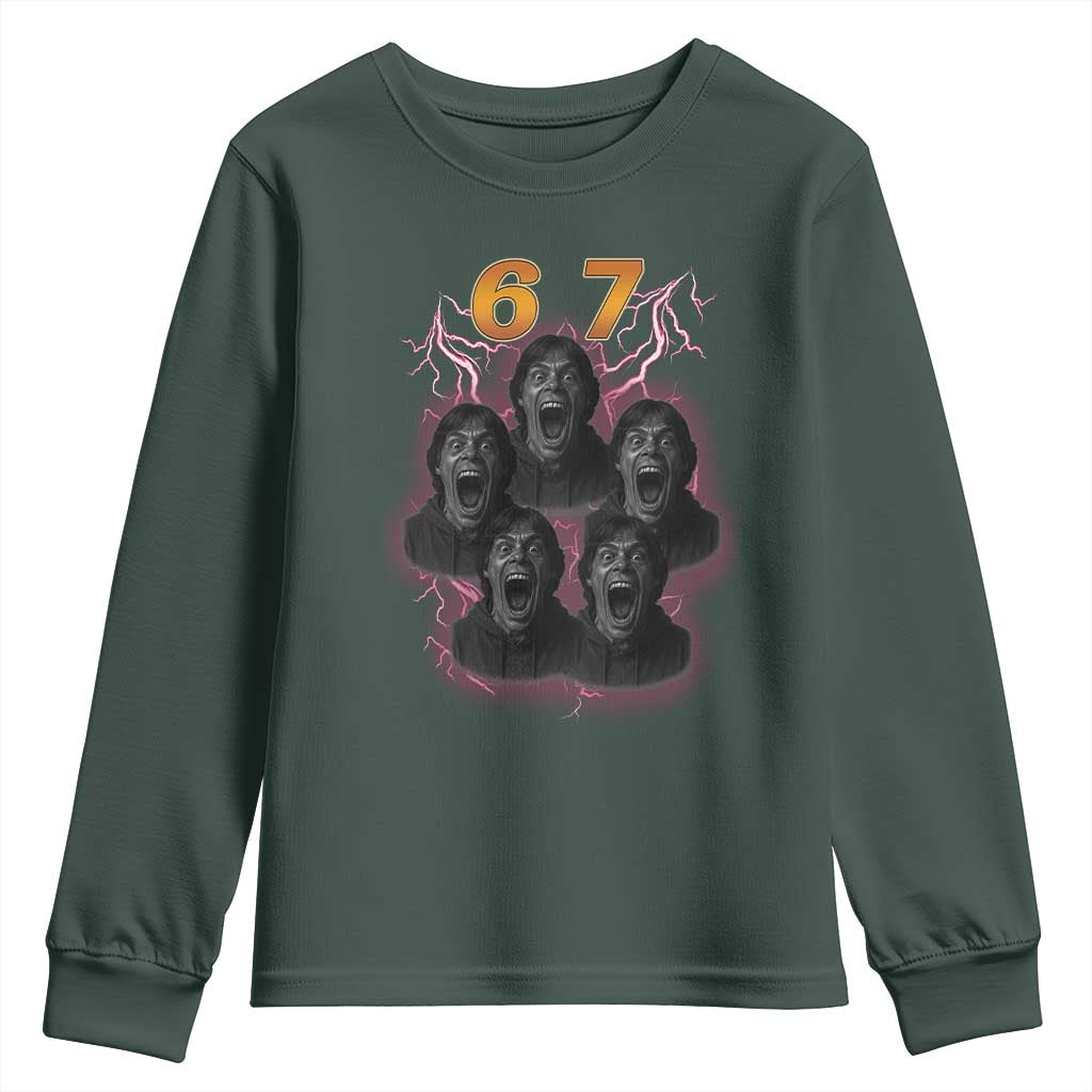 Mason 6 7 Meme Graphic Youth Sweatshirt Six Seven 67 Meme Horror Edit Bootleg TS02 Dark Forest Green Print Your Wear