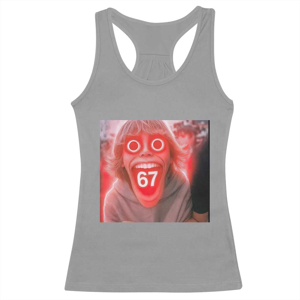 67 Mason Kid Glitchcore Graphic Racerback Tank Top Screaming Boy Six Seven Viral Meme Devil Edit TS02 Sport Gray Print Your Wear