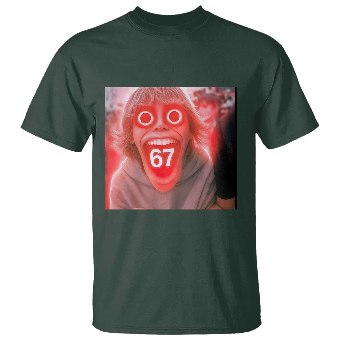 67 Mason Kid Glitchcore Graphic T Shirt Screaming Boy Six Seven Viral Meme Devil Edit TS02 Dark Forest Green Print Your Wear
