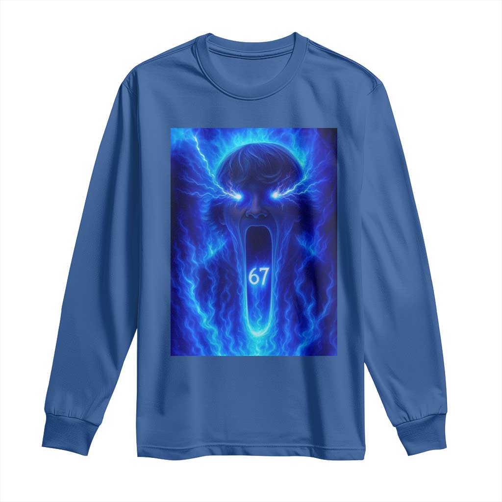 Six Seven Energy Overload Graphic Long Sleeve Shirt 67 Mason Kid Analog Horror Meme TS02 Royal Blue Print Your Wear