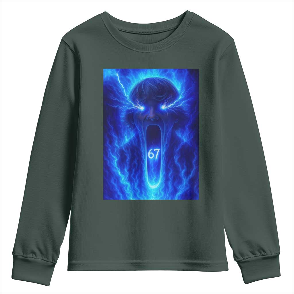 Six Seven Energy Overload Graphic Youth Sweatshirt 67 Mason Kid Analog Horror Meme TS02 Dark Forest Green Print Your Wear