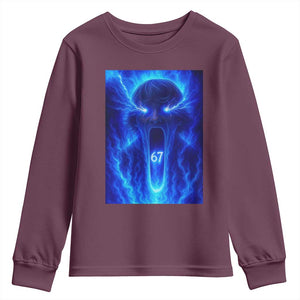 Six Seven Energy Overload Graphic Youth Sweatshirt 67 Mason Kid Analog Horror Meme TS02 Maroon Print Your Wear