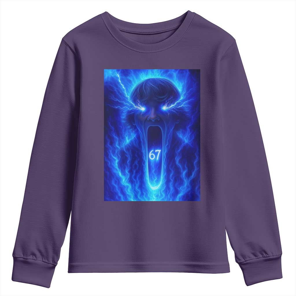 Six Seven Energy Overload Graphic Youth Sweatshirt 67 Mason Kid Analog Horror Meme TS02 Purple Print Your Wear