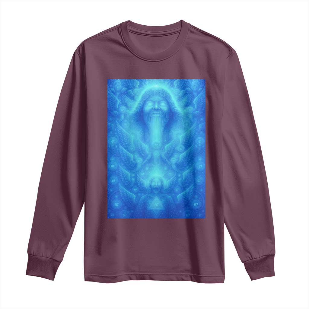 Divine 67 Meme Long Sleeve Shirt Celestial Mason 6 7 Spiritual Six Seven Angelcore TS02 Maroon Print Your Wear