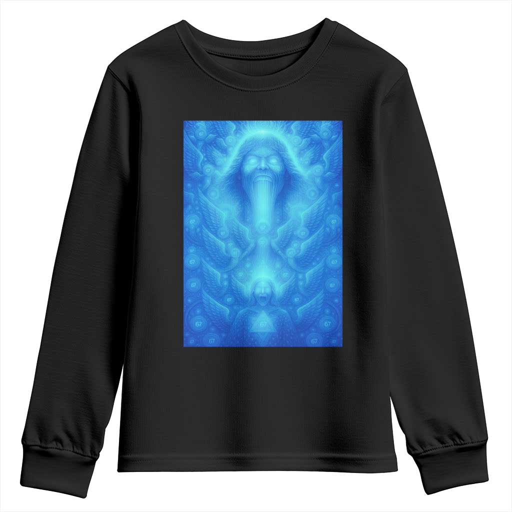 Divine 67 Meme Youth Sweatshirt Celestial Mason 6 7 Spiritual Six Seven Angelcore TS02 Black Print Your Wear