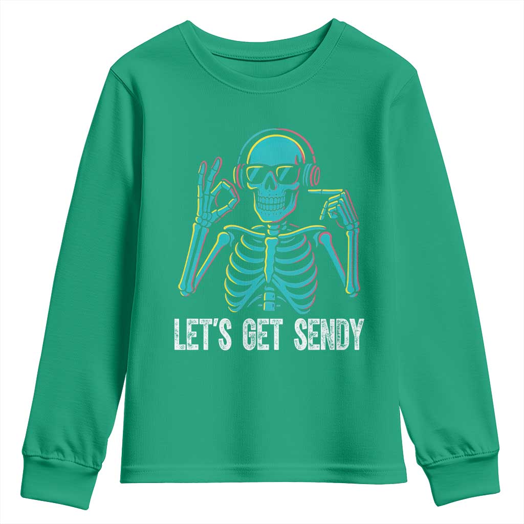 Lets Get Sendy Skeleton Youth Sweatshirt Full Send Vibes Glowcore TS02 Irish Green Print Your Wear