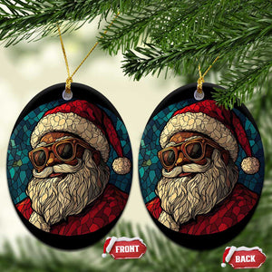 Cool African American Santa Stained Glass Effect Printed Christmas Ornament Melanin Claus Festive Xmas Tree Decor TS02 Oval Bright Print Your Wear