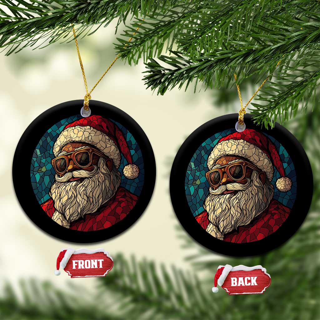 Cool African American Santa Stained Glass Effect Printed Christmas Ornament Melanin Claus Festive Xmas Tree Decor TS02 Circle Bright Print Your Wear