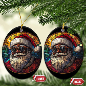 African American Santa Stained Glass Effect Printed Christmas Ornament Melanin Claus Festive Xmas Tree Decor TS02 Oval Bright Print Your Wear