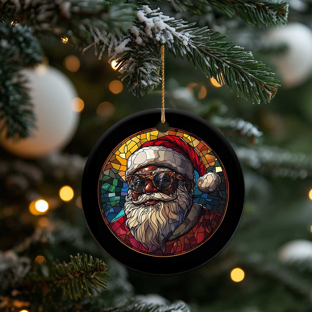 African American Santa Stained Glass Effect Printed Christmas Ornament Melanin Claus Festive Xmas Tree Decor TS02 Print Your Wear