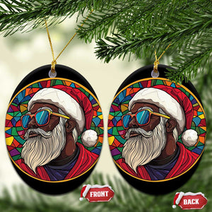 Cool African American Santa Stained Glass Effect Printed Christmas Ornament Melanin Claus Festive Xmas Tree TS02 Oval Bright Print Your Wear