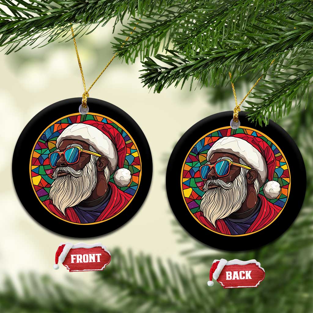 Cool African American Santa Stained Glass Effect Printed Christmas Ornament Melanin Claus Festive Xmas Tree TS02 Circle Bright Print Your Wear