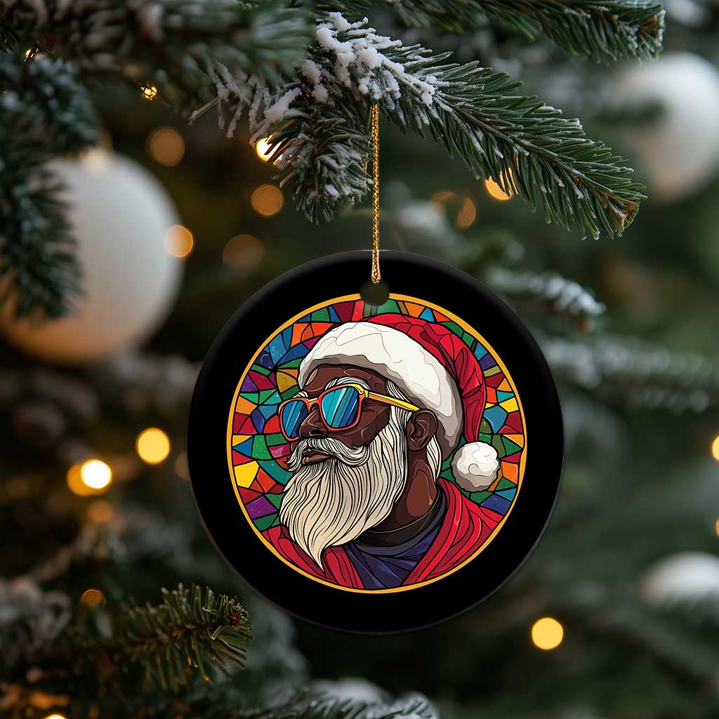 Cool African American Santa Stained Glass Effect Printed Christmas Ornament Melanin Claus Festive Xmas Tree TS02 Print Your Wear