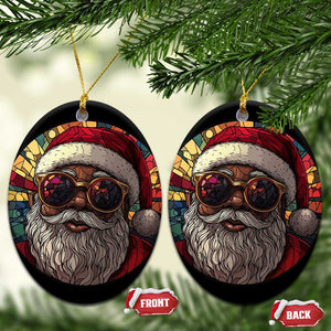 African American Santa Stained Glass Effect Printed Christmas Ornament Melanin Claus Festive Xmas Tree TS02 Oval Bright Print Your Wear