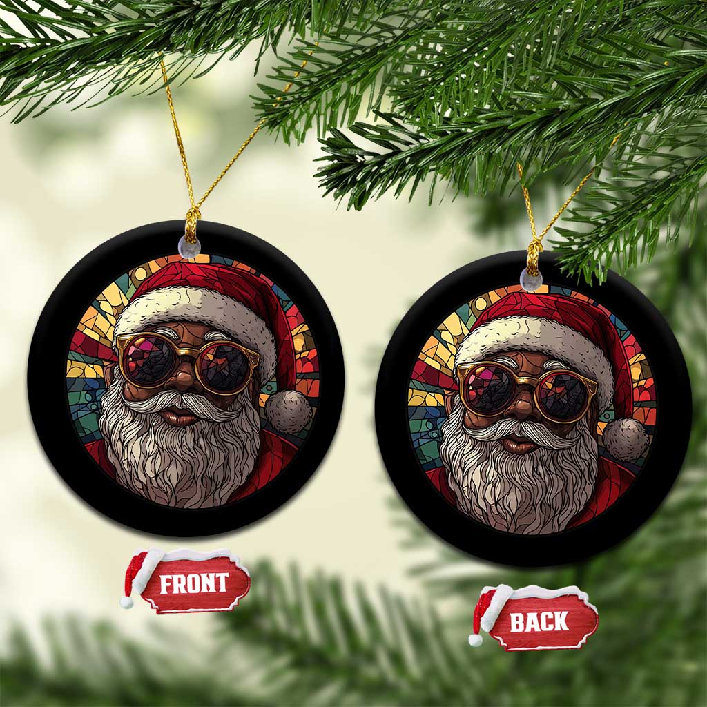 African American Santa Stained Glass Effect Printed Christmas Ornament Melanin Claus Festive Xmas Tree TS02 Circle Bright Print Your Wear