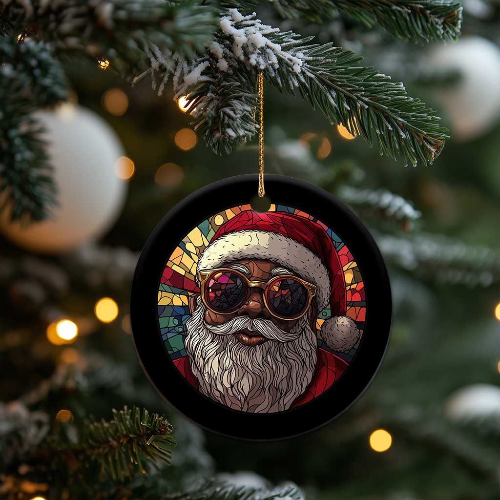 African American Santa Stained Glass Effect Printed Christmas Ornament Melanin Claus Festive Xmas Tree TS02 Print Your Wear