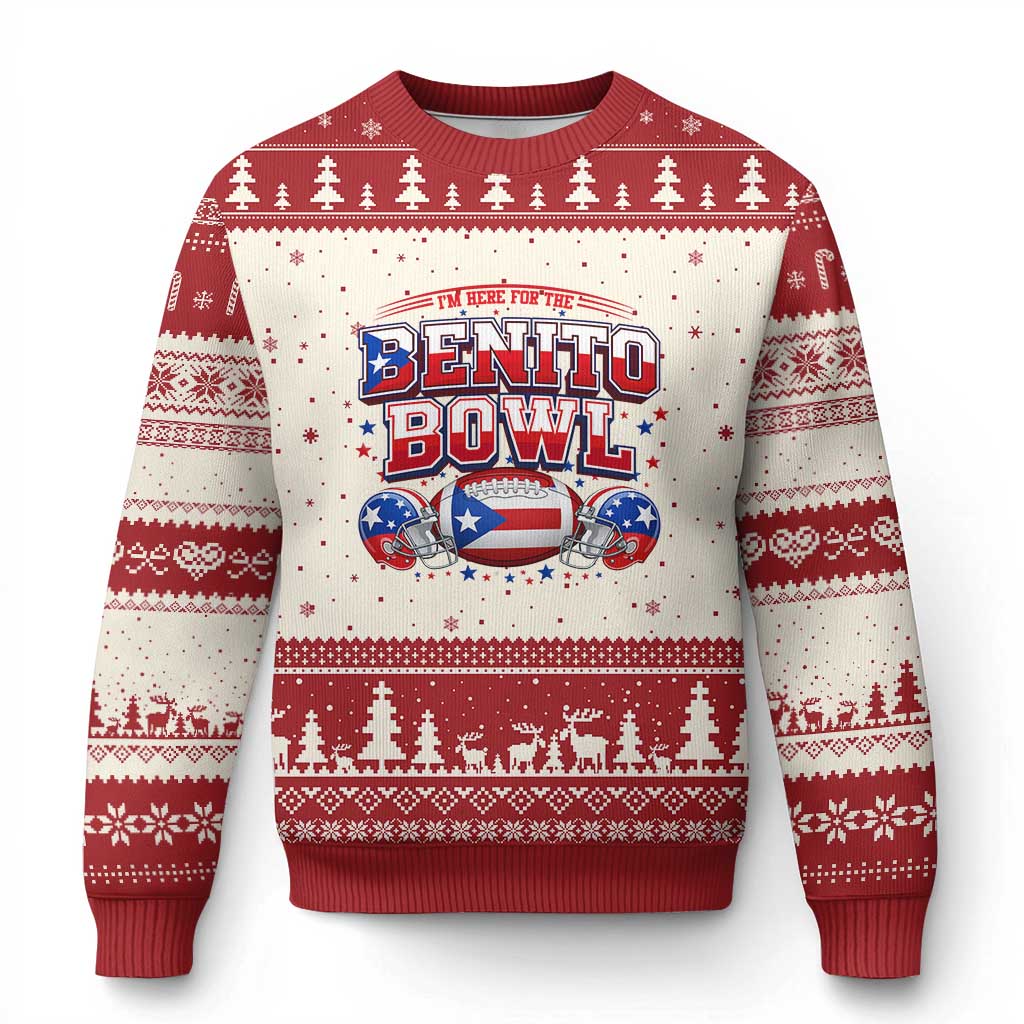 I’m Here for the Benito Bowl Ugly Christmas Sweater Funny Music Fan Football Game Day TS02 Beige Red Print Your Wear