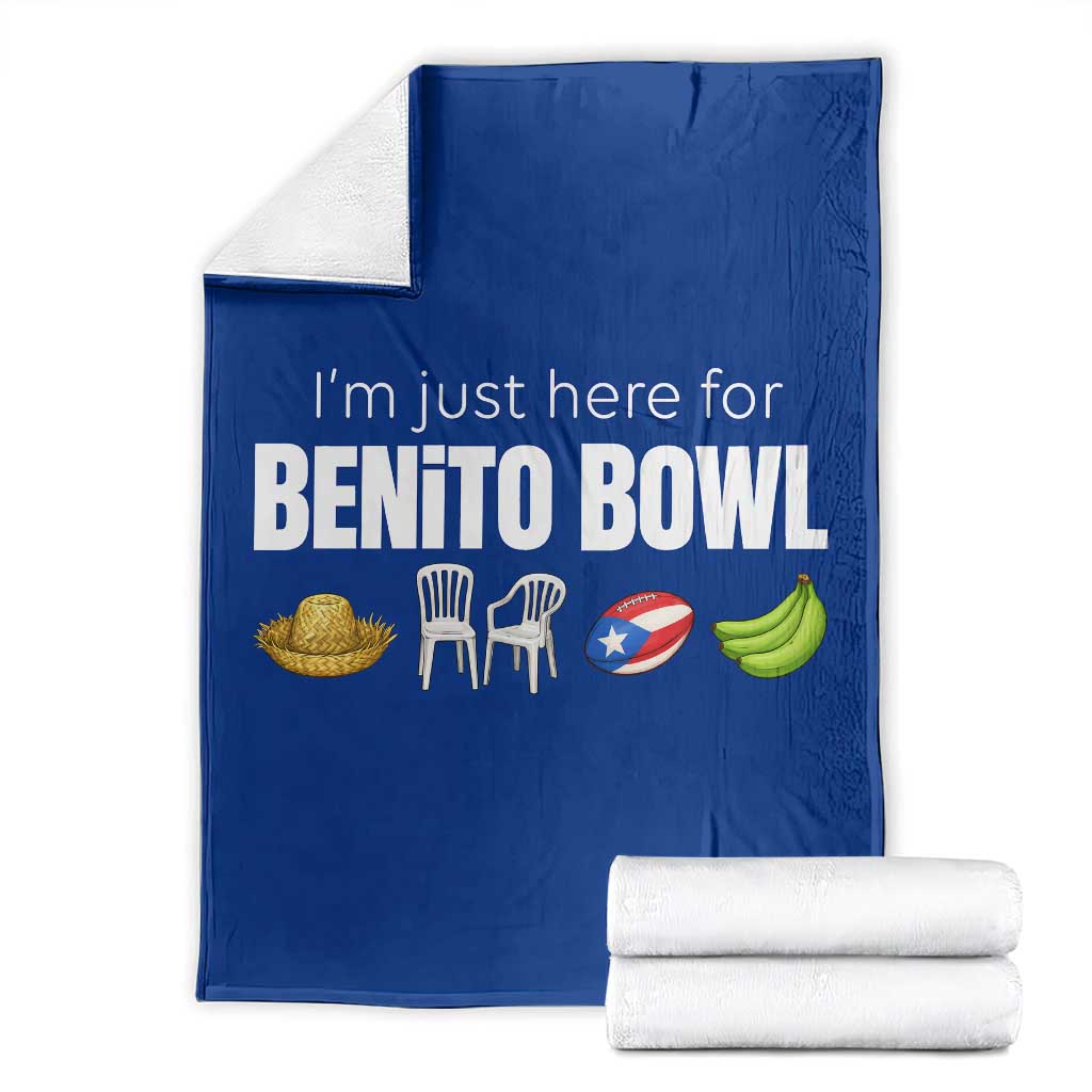 I'm Just Here for the Benito Bowl Funny Puerto Rican Game Day Throw Blanket Plantains Chairs and Flag Music Fans TS02 Royal Blue Print Your Wear