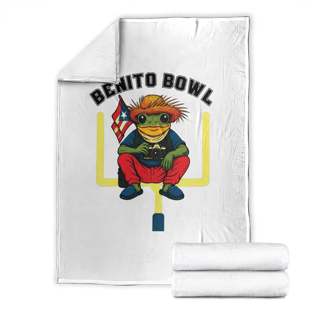Benito Bowl Coquí Frog Football Throw Blanket Funny Puerto Rico Flag Game Day Music Fans TS02 White Print Your Wear