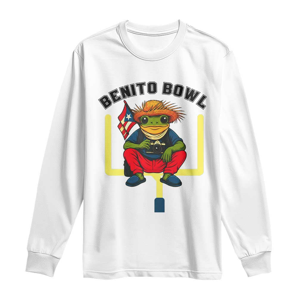 Benito Bowl Coquí Frog Football Long Sleeve Shirt Funny Puerto Rico Flag Game Day Music Fans TS02 White Print Your Wear