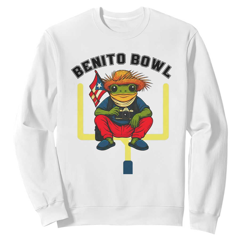 Benito Bowl Coquí Frog Football Sweatshirt Funny Puerto Rico Flag Game Day Music Fans TS02 White Print Your Wear