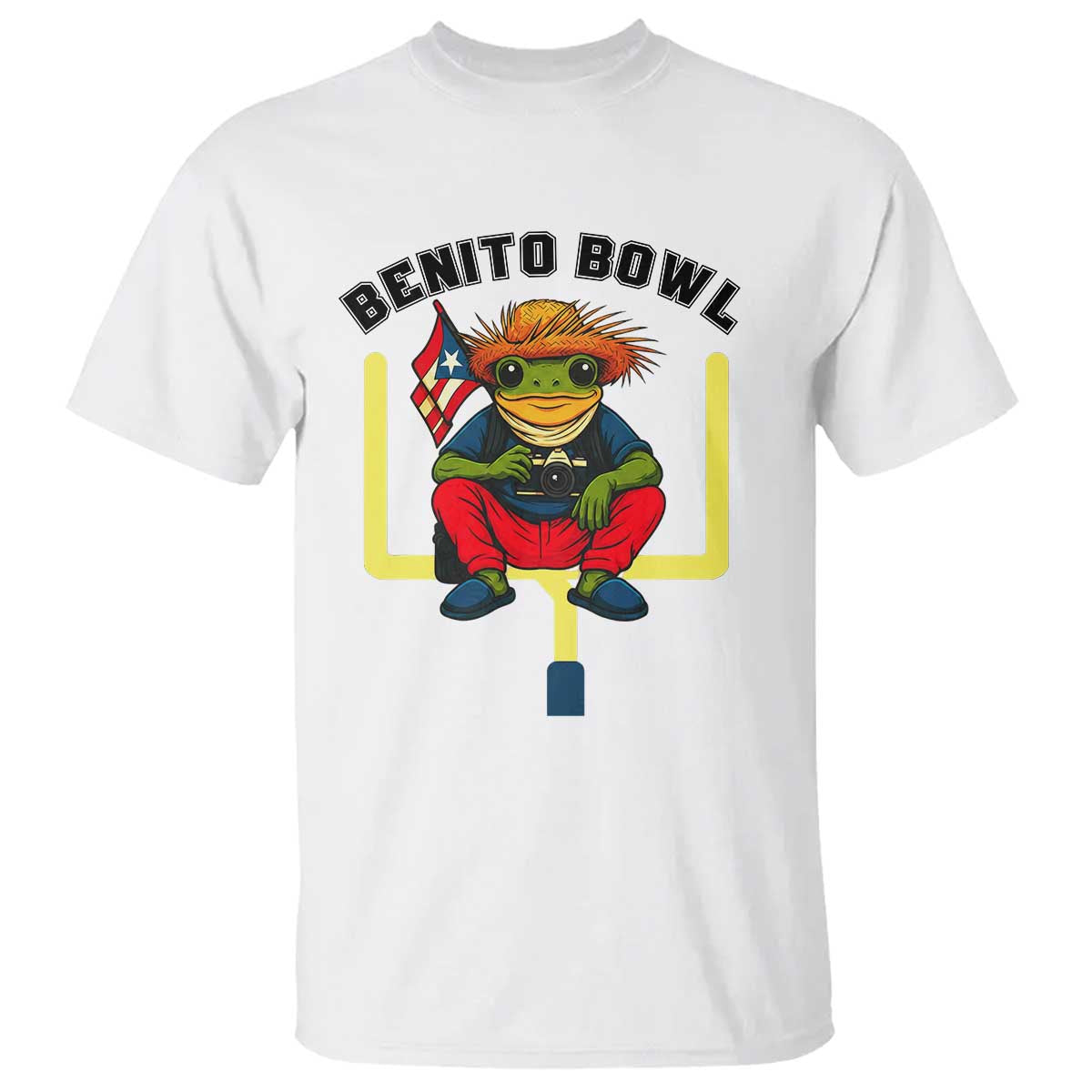 Benito Bowl Coquí Frog Football T Shirt Funny Puerto Rico Flag Game Day Music Fans TS02 White Print Your Wear