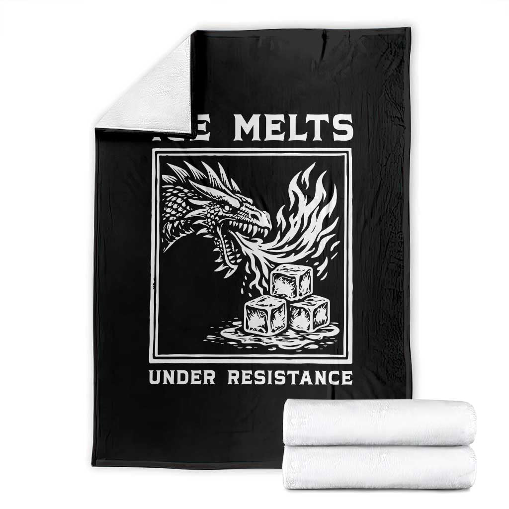 Ice Melts Under Resistance Throw Blanket Against Ice Protest Dragon Graphic with Fire TS02 Black Print Your Wear