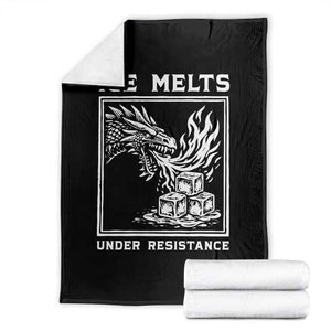 Ice Melts Under Resistance Throw Blanket Against Ice Protest Dragon Graphic with Fire TS02 Black Print Your Wear