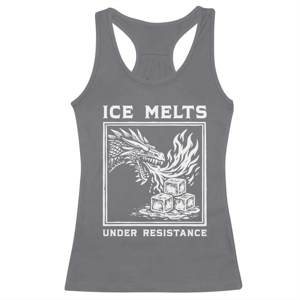 Ice Melts Under Resistance Racerback Tank Top Against Ice Protest Dragon Graphic with Fire TS02 Charcoal Print Your Wear
