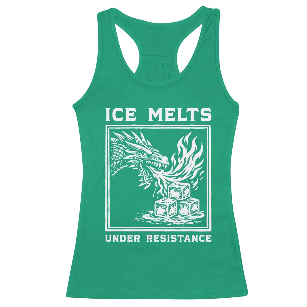 Ice Melts Under Resistance Racerback Tank Top Against Ice Protest Dragon Graphic with Fire TS02 Irish Green Print Your Wear