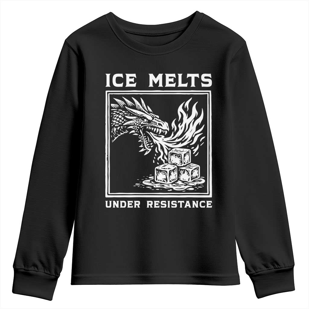 Ice Melts Under Resistance Youth Sweatshirt Against Ice Protest Dragon Graphic with Fire TS02 Black Print Your Wear