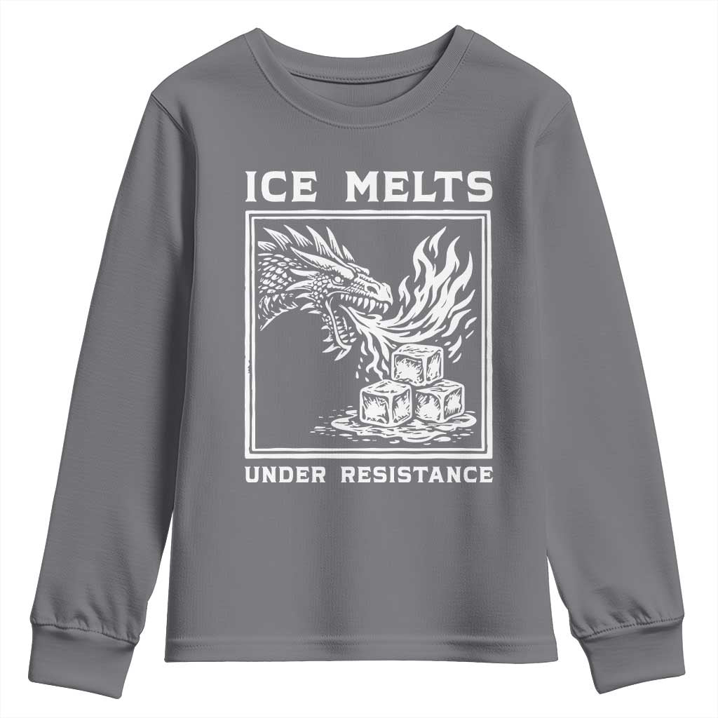 Ice Melts Under Resistance Youth Sweatshirt Against Ice Protest Dragon Graphic with Fire TS02 Charcoal Print Your Wear