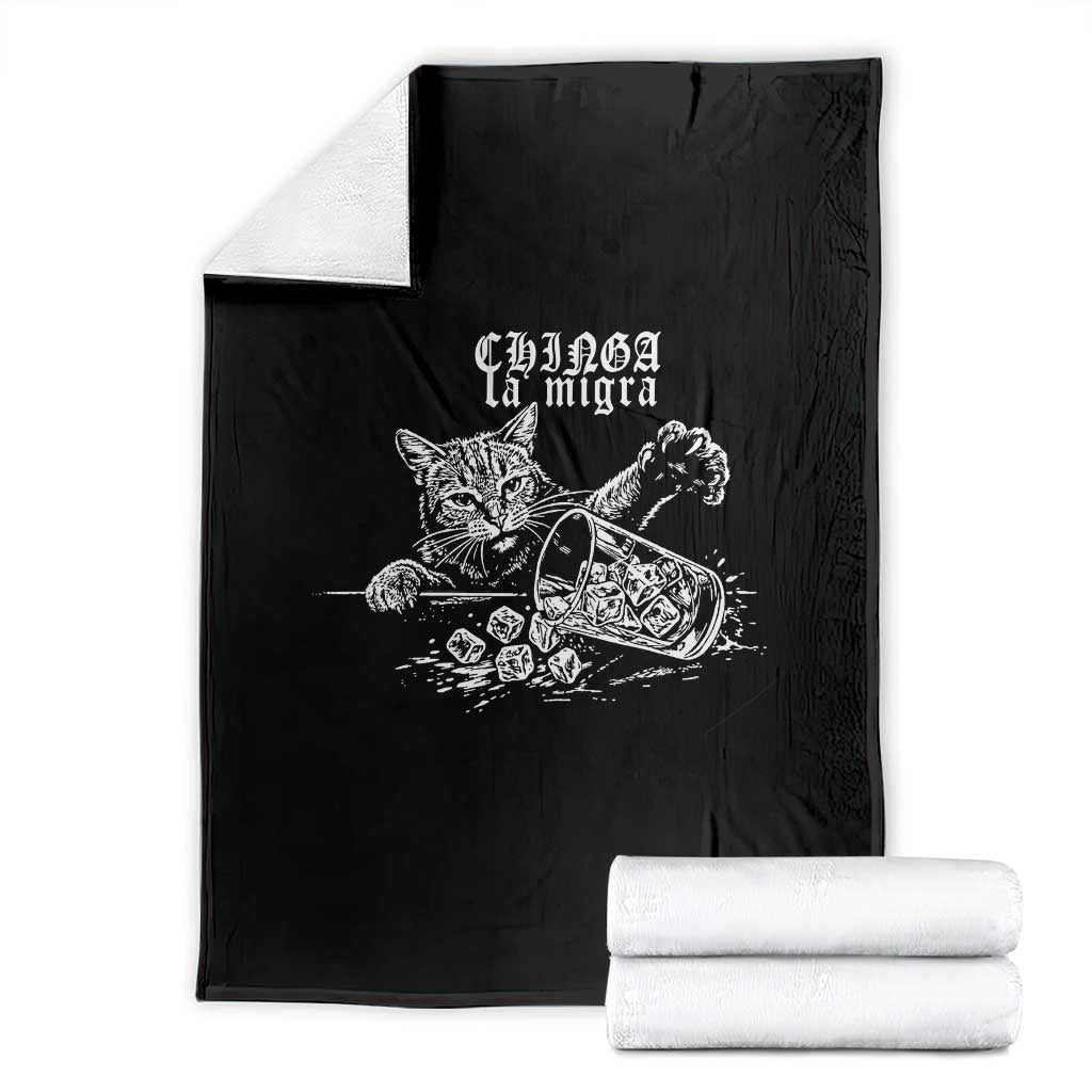 Chinga La Migra Protest Cat Throw Blanket Spanish Resistance Against Ice TS02 Black Print Your Wear