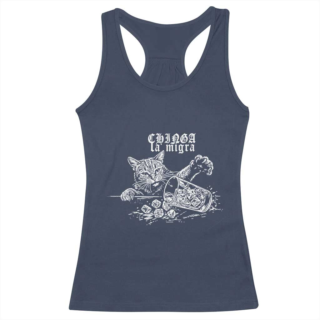 Chinga La Migra Protest Cat Racerback Tank Top Spanish Resistance Against Ice TS02 Navy Print Your Wear