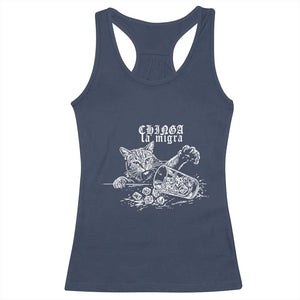 Chinga La Migra Protest Cat Racerback Tank Top Spanish Resistance Against Ice TS02 Navy Print Your Wear