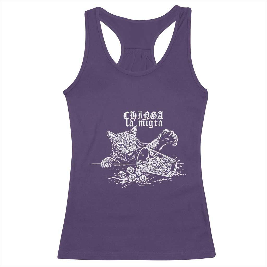 Chinga La Migra Protest Cat Racerback Tank Top Spanish Resistance Against Ice TS02 Purple Print Your Wear